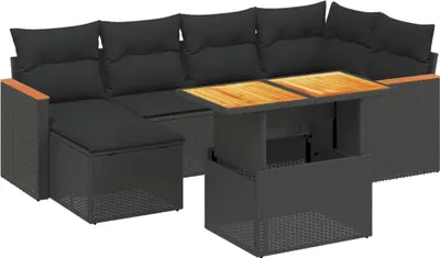 Immagine prodotto di vidaXL Set di divani da giardino 7 pezzi con cuscini in polirattan nero