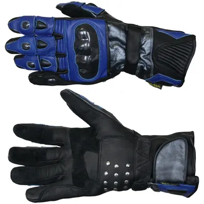 Produktbild von Motorradhandschuhe Motorrad Biker Lederhandschuhe, Größe:9=L, Farbe:Blau