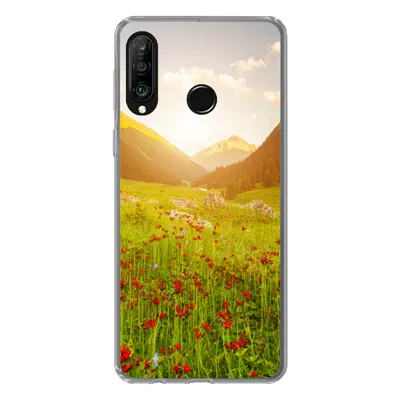 Produktbild von MuchoWow® Handyhülle Schutzhülle Hülle für Huawei P30 Lite Blumen - Berg - Sonne Silikon Softcase Handy Hülle - Handyhülle