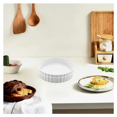Produktbild von Quicheform aus Keramik 26 cm, Antihaftbeschichtete Backform für Tortenboden, Rundes Tartelette Förmchen für Obstkuchen, Tarte, Quiche (Weiß)