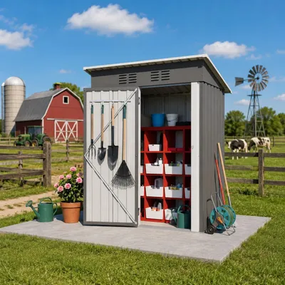 Produktbild von Geräteschuppen Gerätehaus Gartenhaus Metall XL Fundament Lagerschuppen mit Pultdach 1m³ Grau