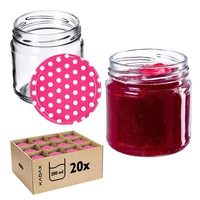 Produktbild von KADAX Einmachgläser mit Deckel "Lerma", Einweckgläser, 200 ml, rosa Erbsendeckel, 20 Stück