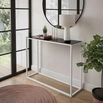 Obrázek produktu pro MODERNÍ SKLENĚNÁ KONZOLA 100 cm Bílé / černé sklo