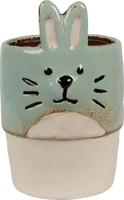 Produktbild von Clayre & Eef Blumentopf Ø 11x17 cm Grün Beige Keramik Kaninchen