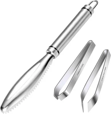 Produktbild von Ibenzoa® Profi-Fischschupper-Set – Edelstahl Schuppenentferner, Grätenzange & verstellbare Küchenpinzetten, ideal für Kabeljau bis Lachs
