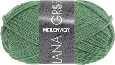 A ball of green yarn with a label.