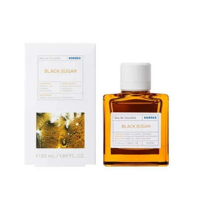 Produktbild von Korres Fragrance Black, Weiblich, Eau de Toilette, 50 ml, Lilie, Karamell, Heliotrop, Rose, Zucker, Rosenholz, Tonka-Bohne, Bernstein, Vanille