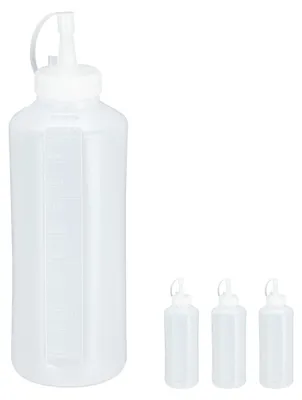 Image de Bouteille souple Relaxdays, lot de 4, 1 000 ml, pour sauces, flacon pulvérisateur à remplir, bouteille souple, plastique, transparent