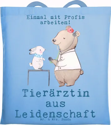 Produktbild von Mr. & Mrs. Panda Jutebeutel Tierärztin Leidenschaft - Sky Blue - Geschenk, Schultasche, Laptoptasche, Stoffbeutel, Jutetasche, Shopping Tasche, dokumententasche