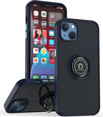 Produktbild von iPhone 14 Hülle, Ring Halter Ständer Matte Transluzent TPU Rahmen Stoßfest Schutzhülle für iPhone 14 Blau