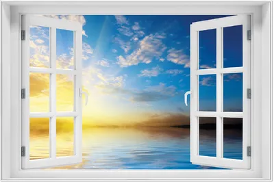 Produktbild von Wallario Wandbild mit Fenster-Illusion: Sonnenuntergang über dem Meer I, Größe: 61 x 91,5 cm, Poster mit weißem Aluminiumrahmen