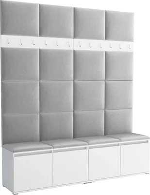 Productafbeelding van Garderobeset Noris II, beklede garderobe met zitbank, entree meubel met wandpanelen, haken en opbergruimte (kleur: wit + Trinity 32)