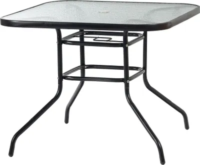 Produktbild von Harbor Housewares Gartentisch mit Glasplatte – Glasplatte für den Außenbereich, Terrasse, Kaffee-Bistro-Möbel – 90 x 90 cm – Schwarz