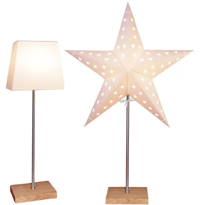 Produktbild von Tischlampe Leo, 3D Papierstern, Holz, Metall, E14