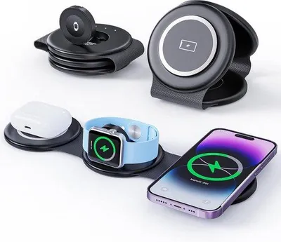 Zdjęcie produktu dla Ładowarka do iPhone'a 15/14/13/12 Pro Max – bezprzewodowa ładowarka 3 w 1 z zasilaczem sieciowym 18 W – podróżna stacja ładująca do Apple Watch i AirPods