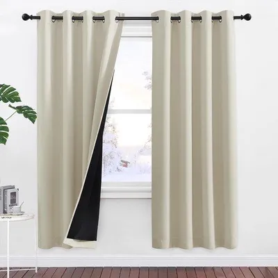 Obrázok produktu pre Unyqoos® Termozáclony, 2-dielna sada – svetlobéžové zatemňovacie záclony s okami, 100% polyester (trojvrstvový), s tepelnou izoláciou a zvukovou izoláciou, 175 x 140 cm