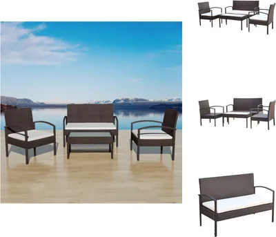 Produktbild von vidaXL 4-tlg. Garten-Lounge-Set mit Auflagen Poly Rattan Braun -  Gartenmöbel-Sets