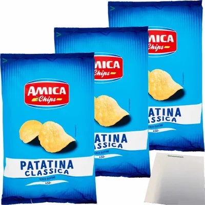 Produktbild von Amica Chips Patatina Classica gesalzen 3er Pack (3x450g Tüte) + usy Block