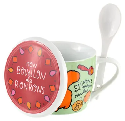 Image de Bol à soupe en porcelaine avec cuillère et couvercle, 12 cm