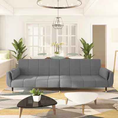 Produktbild von Cloris Designermöbel Schlafsofa 2-Sitzer mit 2 Kissen Hellgrau Samt 2024 Neu