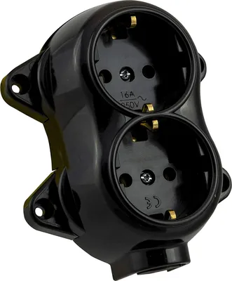 Produktbild von Aufputz Vintage 2-fach Schuko Steckdose Lichtschalter Rund Retro Schalter Wechselschalter Serienschalter (2-fach Schwarz)