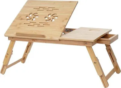 Obrázok produktu pre Stolík na notebook MCW-B81, stolík na notebook, stolík k posteli, skladací stolík s otvormi na vetranie, skladací, s nastaviteľnou výškou, bambus