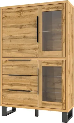 Image de Vaisselier coloris chêne collection MILO. Finition noires. Meuble idéal pour votre salle à manger.