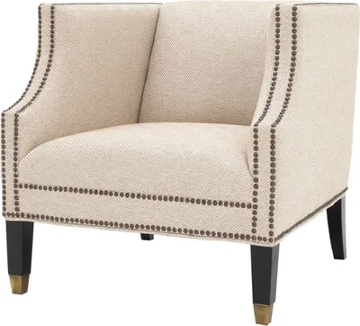 Produktbild von Casa Padrino Luxus Wohnzimmer Sessel Sandfarben / Schwarz / Messingfarben 75 x 80 x H. 75 cm - Luxus Möbel