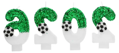 Produktbild von 4er Set Fußballkerzen mit Zahlen für Tortendekoration