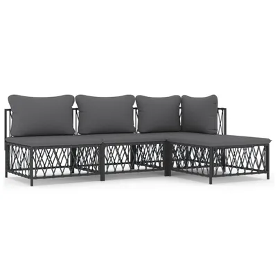 Productafbeelding van vidaXL 4-delige loungeset voor de tuin met kussens, antracietkleurig, van staal