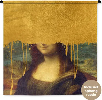 Produktbild von MuchoWow® Wandteppich Wandbehang Mona Lisa - Gold - Da Vinci 150x150 cm Tapisserie Dekoration Wandtuch - Wohnaccessoires - Modernes
