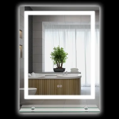 Produktbild von kleankin LED-beleuchteter Spiegel, rechteckiger Wandspiegel mit Badezimmerablage, 80 x 60 cm, einstellbare Helligkeit, beschlagfrei, Touch-Schalter