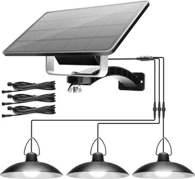 Zdjęcie produktu dla White-1 panel słoneczny na 3 lampy-DDP LED czujnik światła słonecznego lampa wisząca, IP65 wodoodporne oświetlenie zewnętrzne lampy słoneczne, oświetlenie ogrodowe, oświetlenie wiszące na zewnątrz sklep podwórko