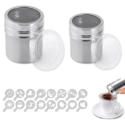 Produktbild von Puderzuckerstreuer - 2 Stück Edelstahl Kakaostreuer - für Cappuccino und n