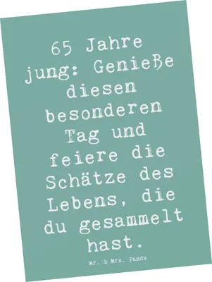 Produktbild von Mr. & Mrs. Panda Postkarte Spruch 65. Geburtstag Feiern - Meeresbrise - Geschenk, Postkarten, Meilenstein, Lebensweisheit, Besondere Geschenke, Ansichtskarten, Grußkarte