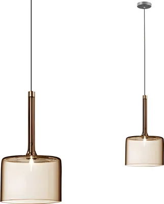 Two pendant lights of different sizes against a white background.