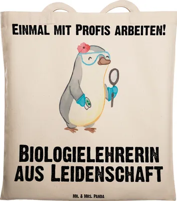 Produktbild von Mr. & Mrs. Panda Schultasche Biologielehrerin Leidenschaft - Transparent - Geschenk, Laptoptasche, Spruch, Tote Bag, Lustig, Grundschule, Tasche, Biologie, Shopping