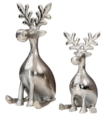 Produktbild von 2er Set Rentiere Metall Silber Hirsche Deko Tischdeko Weihnachtsdeko Aufsteller