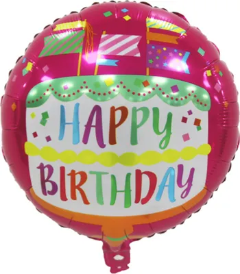 Produktbild von Folienballon Happy Birthday rund 45 cm, Torte mit Fahnen pink