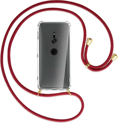 Produktbild von Handykette Backcover-Schutzhülle mit Band (Metall goldfarben) für Sony Xperia XZ2 - dunkelrot