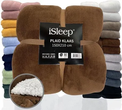 Image de Unyqoos® iSleep : Plaid en flanelle extra épais avec doublure en sherpa, extra long (150 x 210 cm), couleur marron, lavable jusqu'à 30°C