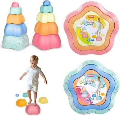 Zdjęcie produktu dla Toi-Toys Klocki do balansowania – zestaw 5 sztuk w pastelowych kolorach – gra równoważna