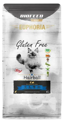 Produktbild von Biofeed Euphoria Gluten Free Hairball 8kg Trockenfutter für Katzen mit Pute und Lachs