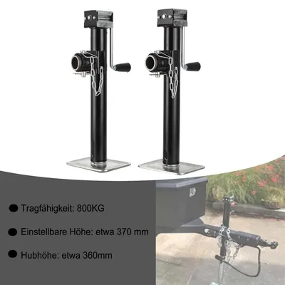 Produktbild von 2er-Set Klappbare Stützbeine - 800 kg Tragkraft - Höhenverstellbar 53–90 cm - Mit Kurbel - Robustes Gusseisen - Für Wohnwagen, Anhänger, Wohnmobile und Boote