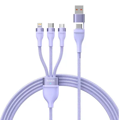 Zdjęcie produktu dla Kabel USB 3w1 Baseus Flash Series 2, USB-C + micro USB + Lightning, 100W, 1.5m (fioletowy)