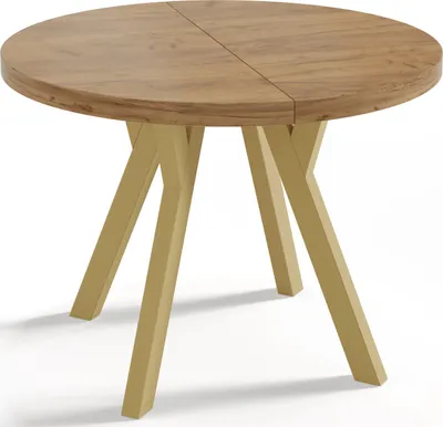 Obrázek produktu pro Designový Kulatý Rozkládací Jídelní Stůl – Styl Podkroví, Industriální, Úsporný – Zlaté Nohy – 90 – 190 cm – 6–8 Míst na Sezení  – Dub Craft - 190 cm