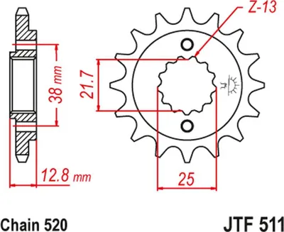 Immagine prodotto di Pignone anteriore JT 511 16 denti, compatibile con Kawasaki KLR 650 dal 1990 al 2014 (codice prodotto: 51116JT), per catena 520