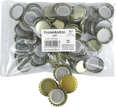 Produktbild von Kronkorken 100 Stück 26 mm Ø goldfarben Metall für Bier-, Saft- und Weinflaschen