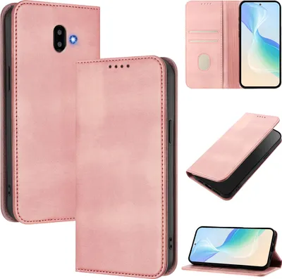 Image de Etui pour Samsung Galaxy J6+/J6 Plus, étui en cuir vintage avec protection RFID, fentes pour cartes, support Rose