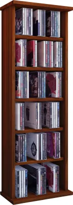 Zdjęcie produktu dla Półka CD z drewna | Półka CD z miejscem na 150 płyt CD lub 65 DVD lub 36-wideo | Wymiary: H. 92 x W. 31 x D. 18 cm | Elegancka półka DVD stojąca | Blu ray Półka do salonu | Półka CD | Vostan